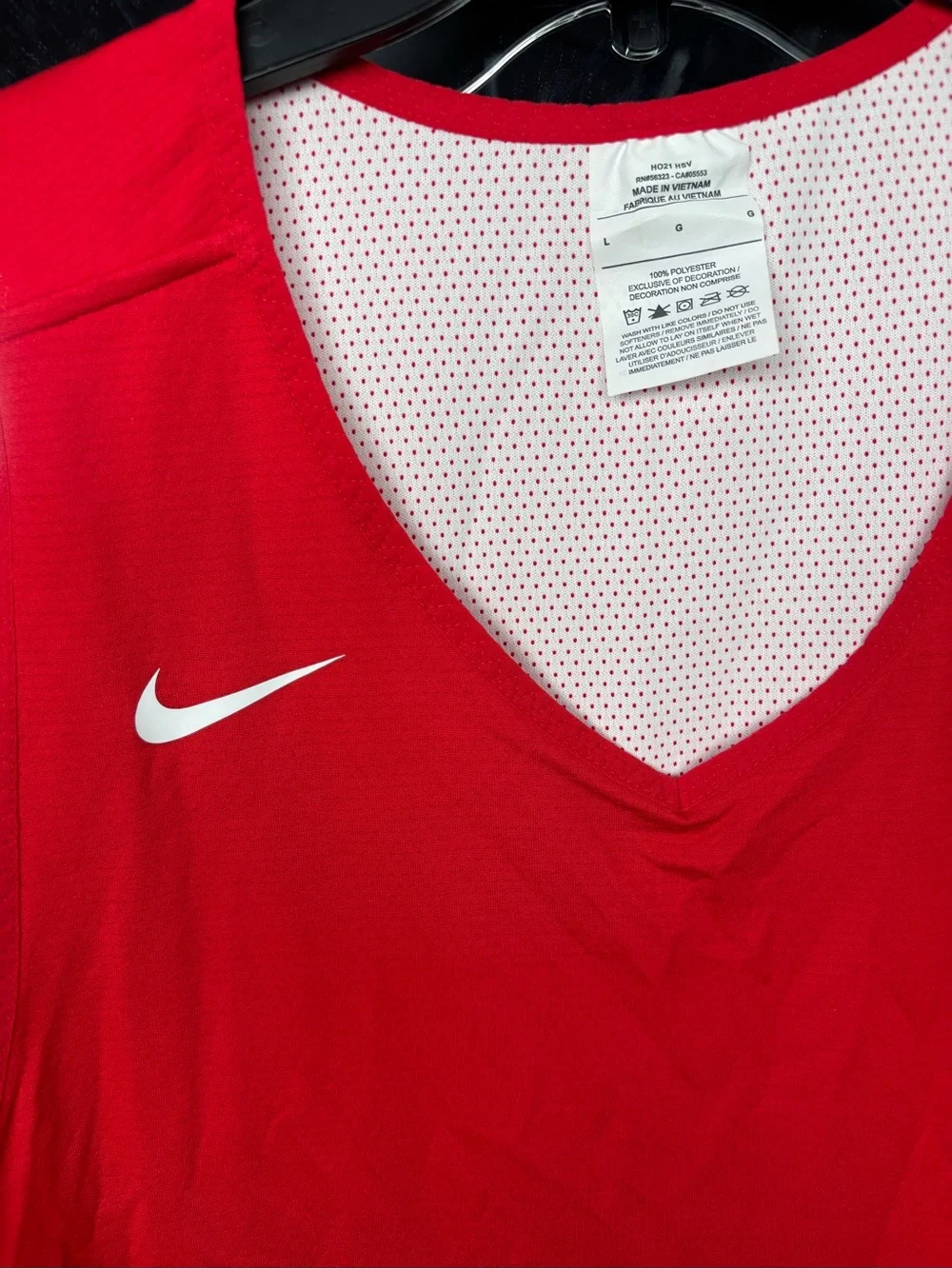 Nike Red Athletic Basketball Jersey with White Swoosh